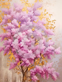 Beautiful abstract purple and golden tree artwork .
