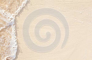 beautiful abstract sandy beach from above with edge of water and sand in the sun, clean empty natural background with copy space