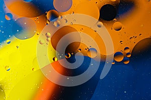 Beautiful abstract space background, mixed drops and water and oil.