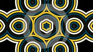 Beautiful abstract surreality pattern, kaleidoscope in geometric style on black background, seamless loop. Fast changing