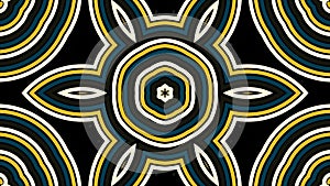 Beautiful abstract surreality pattern, kaleidoscope in geometric style on black background, seamless loop. Fast changing