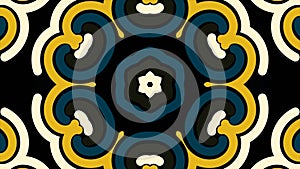 Beautiful abstract surreality pattern, kaleidoscope in geometric style on black background, seamless loop. Fast changing