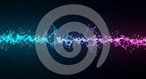 Abstract digital wave of connected neon particles