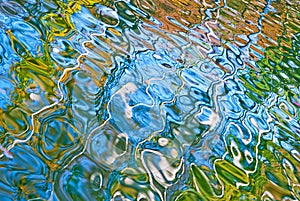 Beautiful abstract water reflection in blue, yellow and green colors