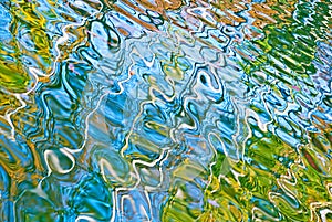 Beautiful abstract water reflection in blue, yellow and green colors