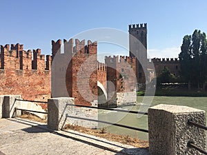 Beautiful Adige river with castle Castelvecchio