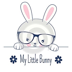 Beautiful adorable face rabbit in glasses. Cute my little bunny