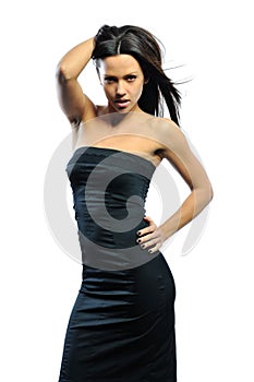 Beautiful adult sensuality woman in black dress