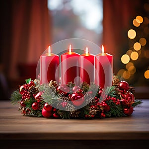 Beautiful advent wreath with red candles