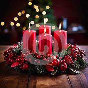 Beautiful advent wreath with red candles