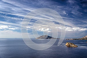 Beautiful Aegean Sea. Sounion cape at Poseidon temple, Greece