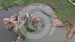 Beautiful Aerial/drone view of the ex-rock mining area in the slawi city indonesia