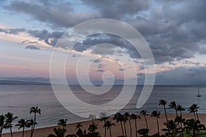 Beautiful aerial Kaanapali Beach vista at sunrise, Maui, Hawaii