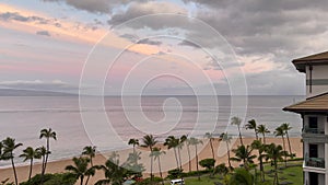 Beautiful aerial Kaanapali Beach vista at sunrise on Maui, Hawaii