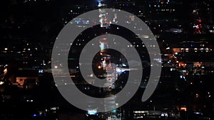 Beautiful aerial night view of the down town in Los Angeles, USA.