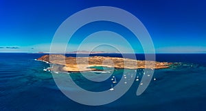 Beautiful aerial panoramic image of Isla de Lobos Island Fuerteventura photo