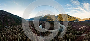 Beautiful Aerial Panoramic View of Canadian Mountain Landscape