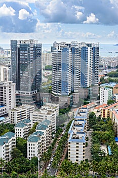 Beautiful aerial panoramic view of the city of Sanya city from Luhuitou Park. Hainan, China