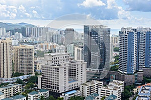 Beautiful aerial panoramic view of the city of Sanya city from Luhuitou Park. Hainan, China