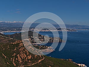Beautiful aerial panoramic view of the French Riviera viewed from Cap Roux near Saint-Raphael, France with Gulf of Napoule. photo