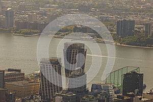 Beautiful aerial panoramic view of New York city and East river.