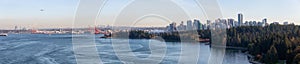 Beautiful Aerial Panoramic View of Seawall in Stanley Park with Downtown City