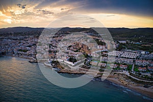 an aerial photo shows the coastline and village of san tela photo