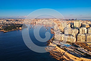 Beautiful aerial scenery of Malta with Sliema city
