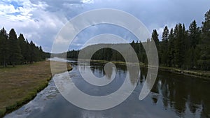 Beautiful aerial scenic views of the Yellowstone National park forests and rivers.