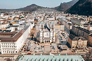 Beautiful aerial shot of buildings in the old town of Salzburg, Austria