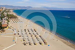 Beautiful aerial shot of Carihuela beach in Torremolinos, Spain on a bright day photo