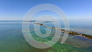 Beautiful aerial stock video Florida Keys bridge and reef water 2023