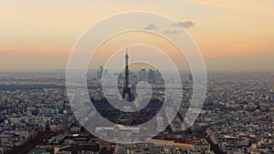 Beautiful aerial sunset view of Paris with Eiffel tower, France.