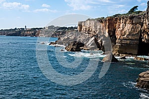 Beautiful aerial vibrant view of Boca Do Inferno, Hell`s Mouth, Cascais photo
