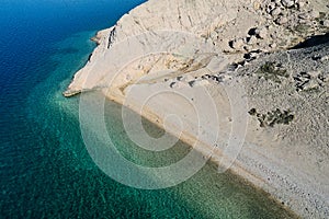 Beautiful aerial view on Beritnica beach on Pag Island