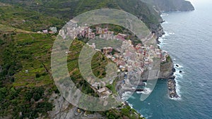 Beautiful aerial view of Cinque Terre coast in italy