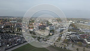 Beautiful aerial view of the city of Copenhagen with cars driving around