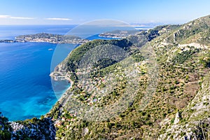Beautiful aerial view of the coastline with blue water