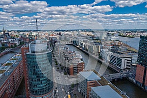 Aerial View on Elbphilharmonie in Hamburg. Summer city landscape.