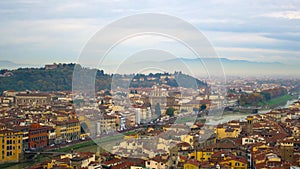 Beautiful aerial view of Florence from the observation platform of Duomo, Cathedral Santa Maria del Fiore.