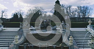 Beautiful aerial view of the fountain in the garden of Cesky Krumlov castle, Czech Republic