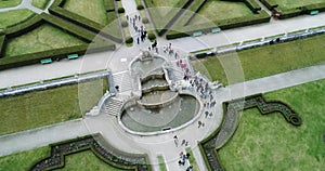 Beautiful aerial view of the fountain in the garden of Cesky Krumlov castle, Czech Republic