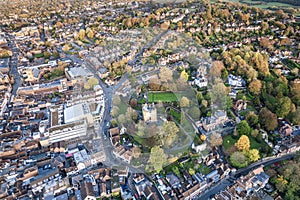 beautiful aerial view of the Guildford Castle and town center of Guildford, Surrey, United Kingdom