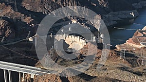 Beautiful aerial view of the hydroelectricity Hoover Dam above Colorado river bridge