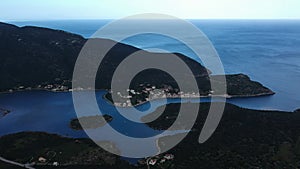 Beautiful aerial view at Ierakas, a picturesque fishing village in Laconia, Greece. The village is also known as the Greek natural