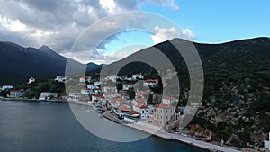 Beautiful aerial view at Ierakas, a picturesque fishing village in Laconia, Greece. The village is also known as the Greek natural