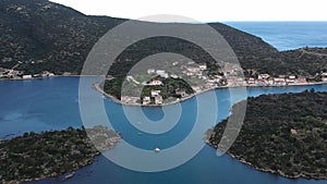 Beautiful aerial view at Ierakas, a picturesque fishing village in Laconia, Greece. The village is also known as the Greek natural