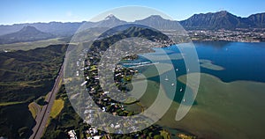 Beautiful aerial view of Kailua, Oahu, Hawaii and Kaneohe Bay Oahu, Hawaii