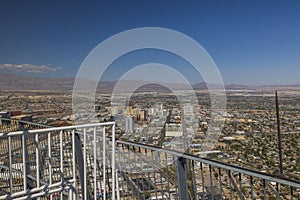 Beautiful aerial view of Las Vegas with mountain landscape in background.