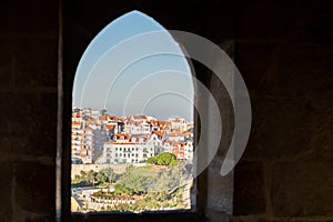 Beautiful aerial view of Lisbon red roofs from Saint Jorge Castle